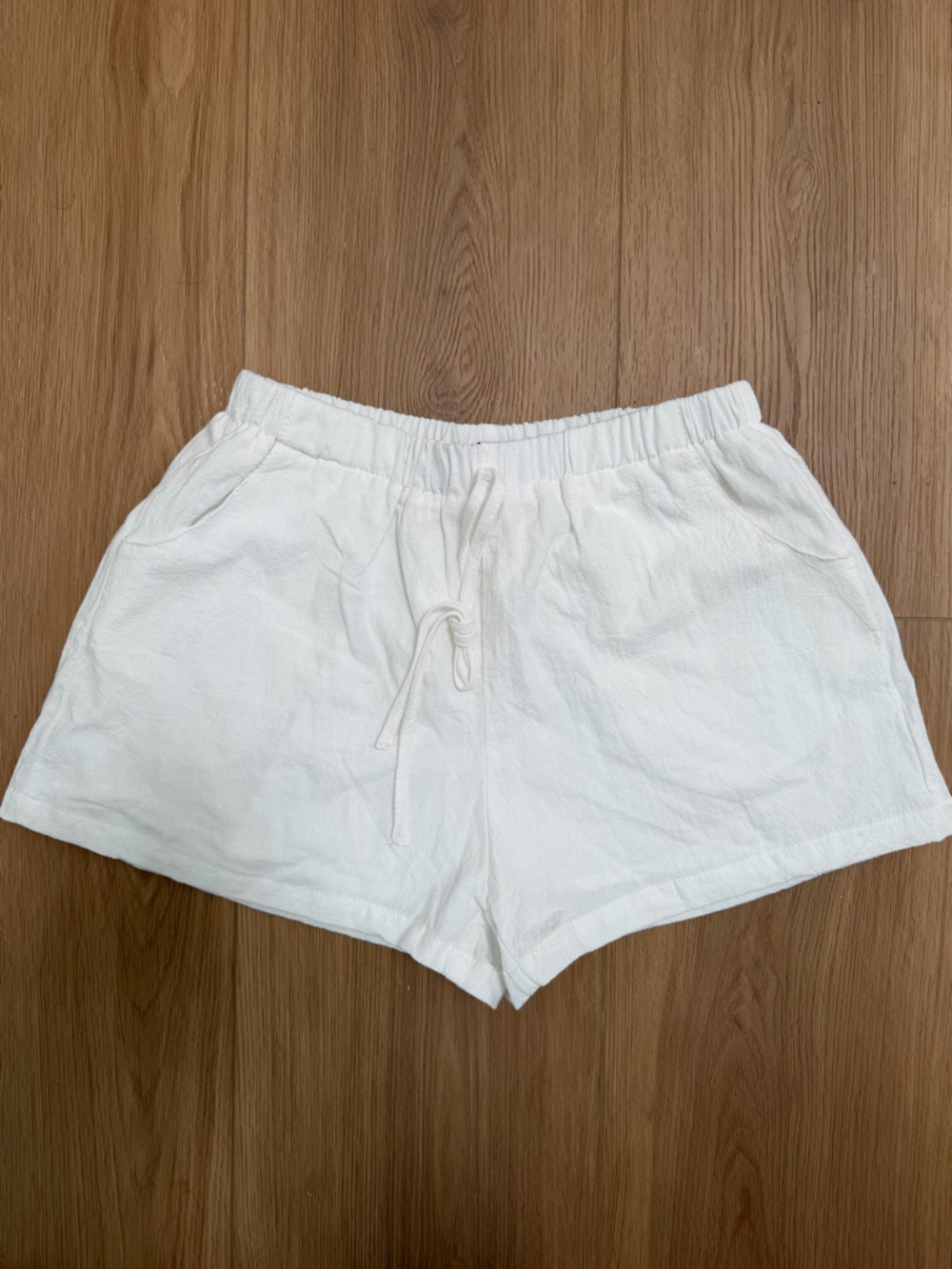 White linen shorts